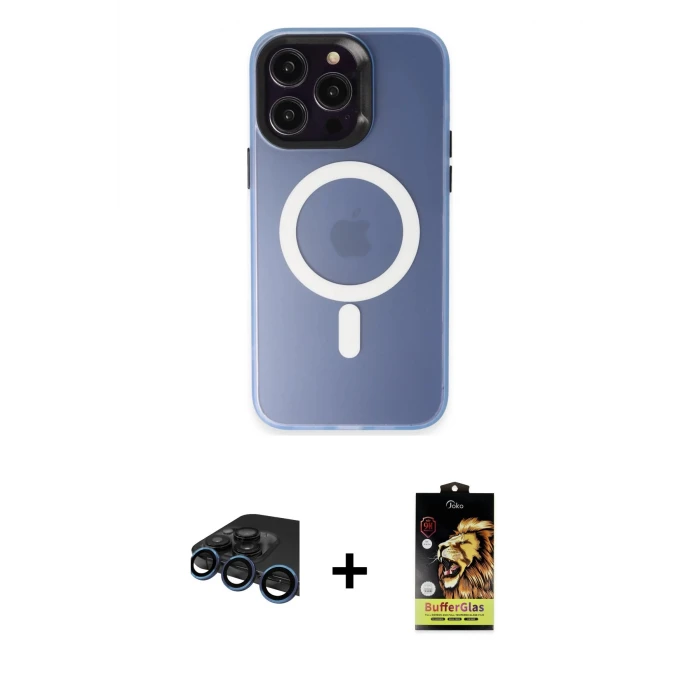 iPhone 15 Pro Max Kılıf Kozmos Çizgi Prime - Siyah Buffer Cam Ekran Koruyucu + Raze Metal Kamera Lens - LT