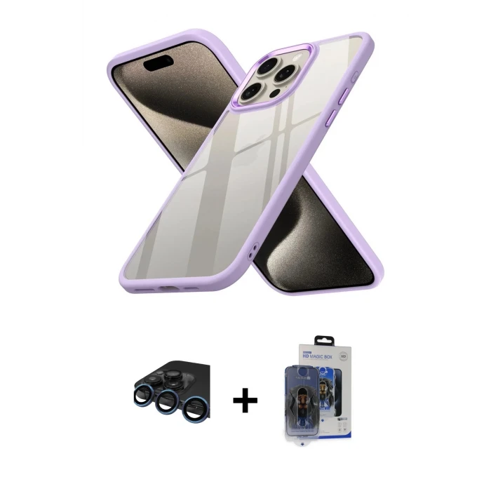 iPhone 15 Pro Max Kılıf Nova Işık Serisi - Siyah Vanessa Magic Cam + Raze Metal Kamera Lens - LT