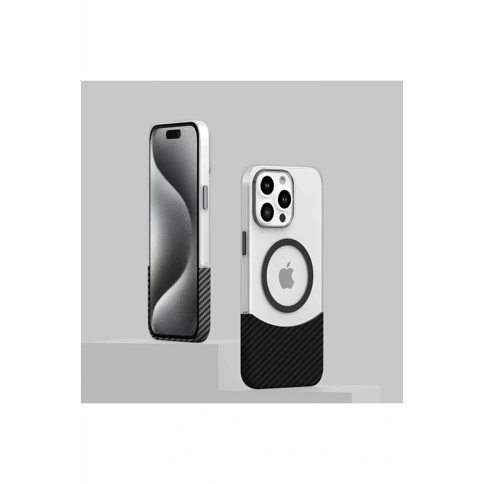 iPhone 16 Plus Carbon Puzzle Magsafe Kapak - Beyaz