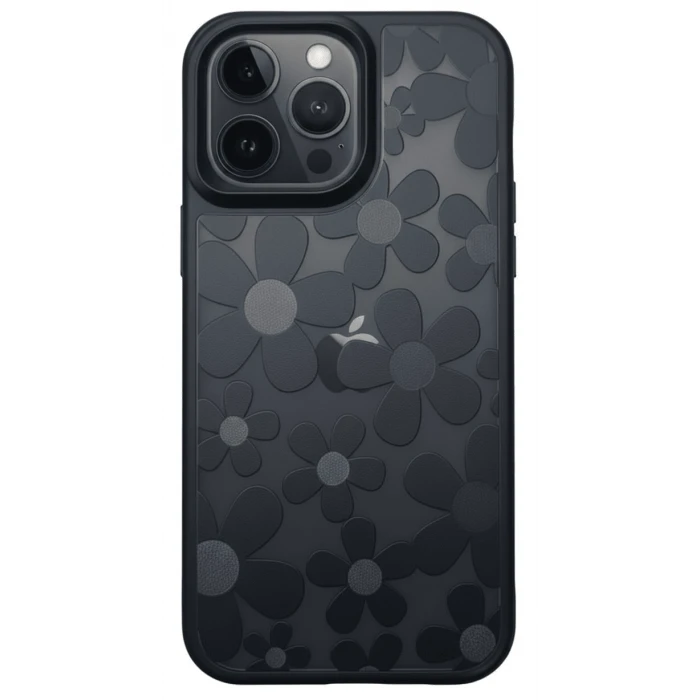 iPhone 16 Pro Max Çiçekli Kılıf Bağlama Aparatlı Siyah