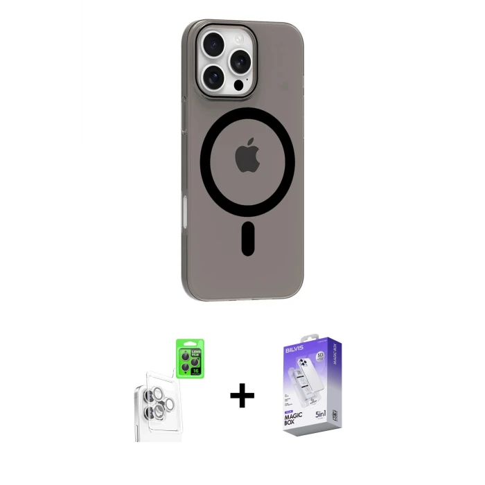 iPhone 16 Pro Max Kılıf Pusula Form Özel Seri - Siyah Bilvis 5in1 3D Magic Cam Ekran Koruyucu + Raze Metal Kamera Lens - BZ