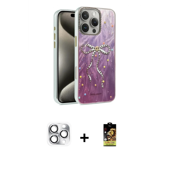 iPhone 16 Pro Max Kılıf Zirve Modern Prime - Siyah Buffer Cam Ekran Koruyucu + Pers Alüminyum Kamera Lens - GS