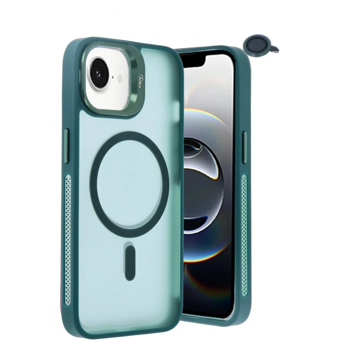 iPhone 16E Flet Lens Magsafe Kapak - Koyu Yeşil