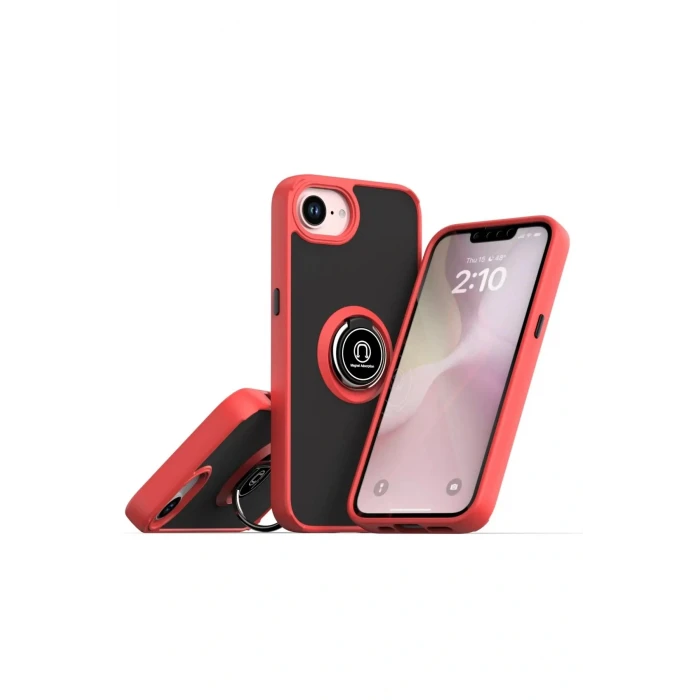 iPhone 16E Kılıf Montreal Yüzüklü Silikon Kapak - Kırmızı