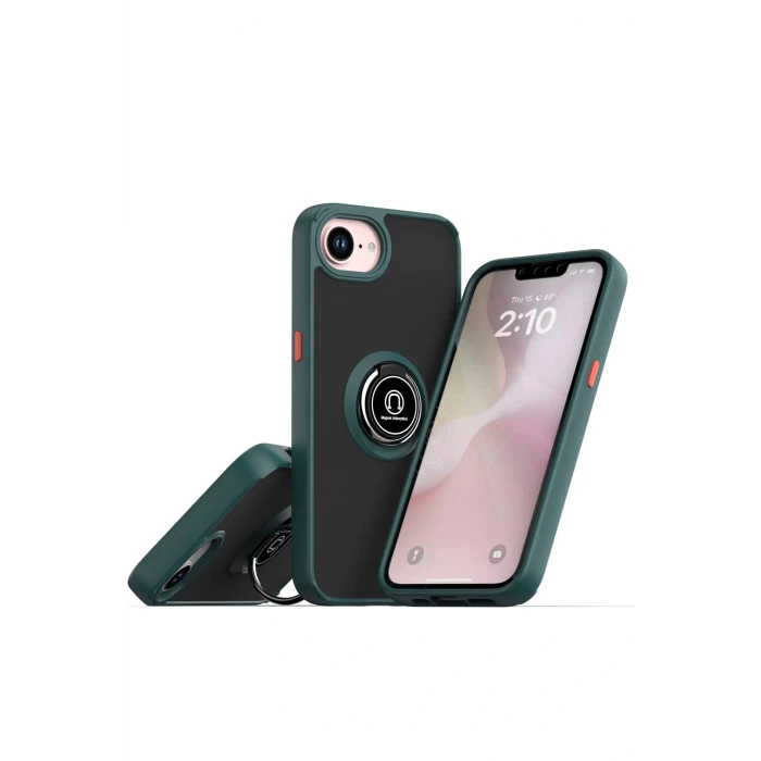 iPhone 16E Kılıf Montreal Yüzüklü Silikon Kapak - Yeşil