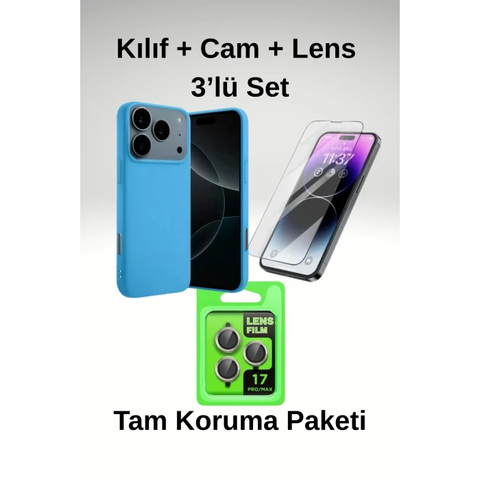 iPhone 17 Pro 3’lü Koruma Seti | Kılıf + Cam Ekran Koruyucu + Metal Kamera Lens