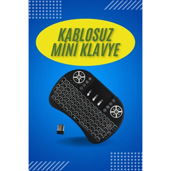 Işıklı Kablosuz Mini Klavye ve Dokunmatik Mouse Seti Türkçe Kablosuz