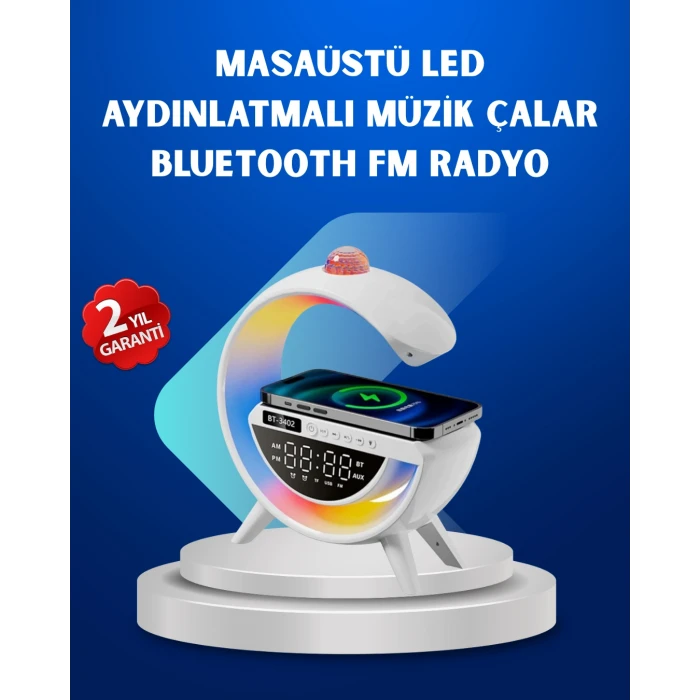 Kablosuz Şarjlı Dijital Saat RGB Işıklı Bluetooth Hoparlör Çok Fonksiyonlu