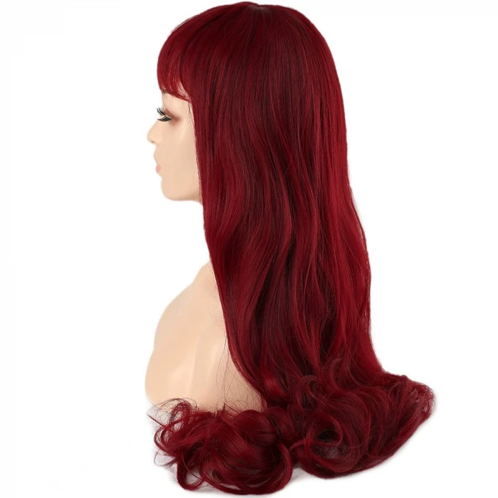 Kahküllü Uzun Dalgalı Fiber Sentetik Peruk - Kızıl