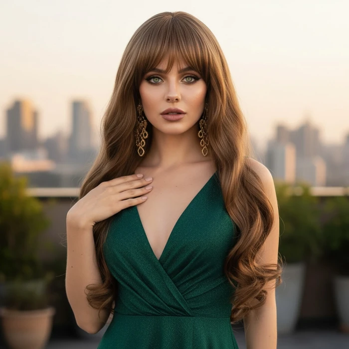 Kahküllü Uzun Dalgalı Fiber Sentetik Peruk - Kumral