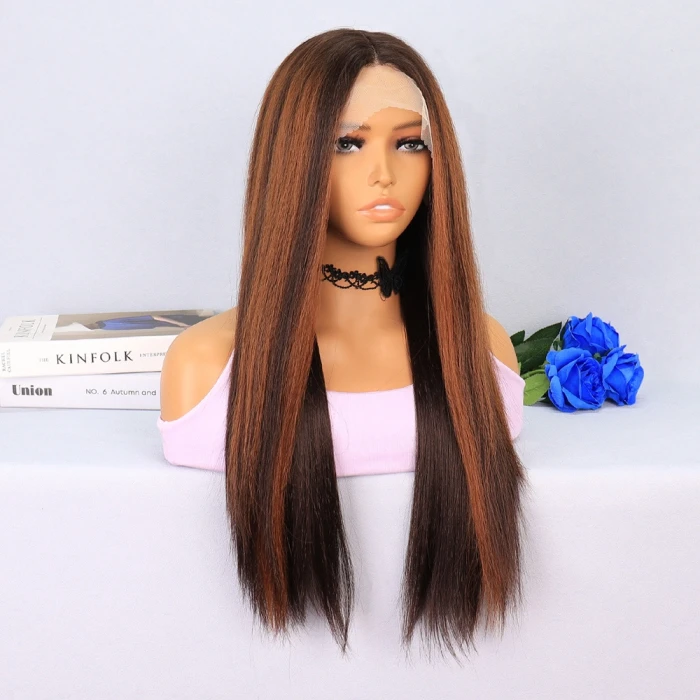 Kahverengi / Bakır Röfleli Tül Peruk