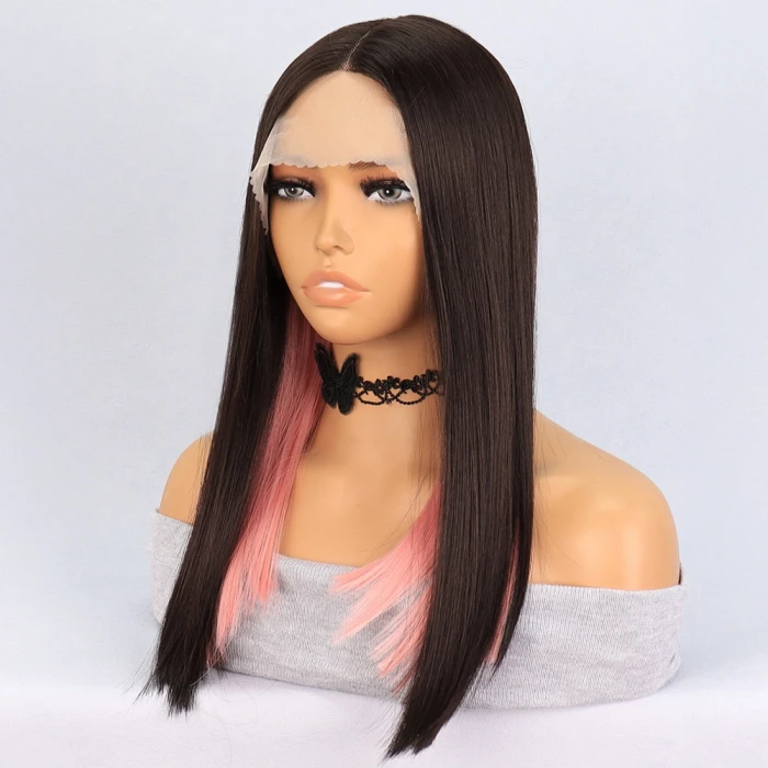 Kahverengi Pembe Işıltılı Tül Peruk