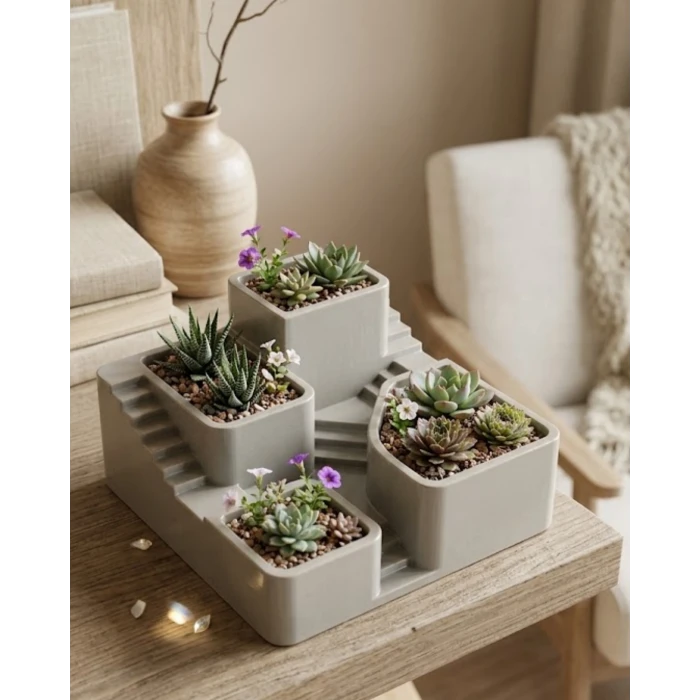 Kaktüs Saksı Seti Gri