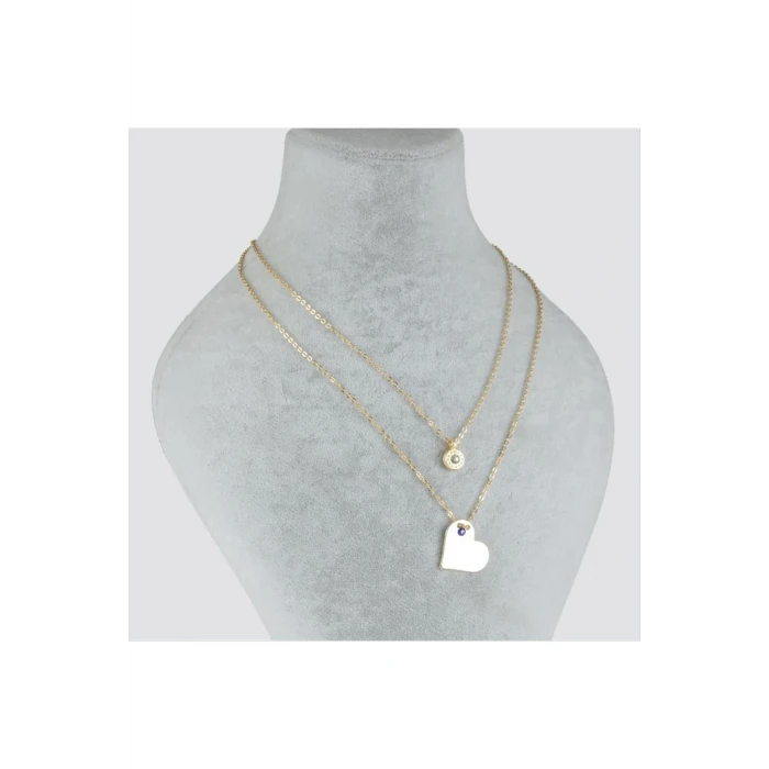 Kalp Figürlü Nazarlı Plaka İkili Kolye