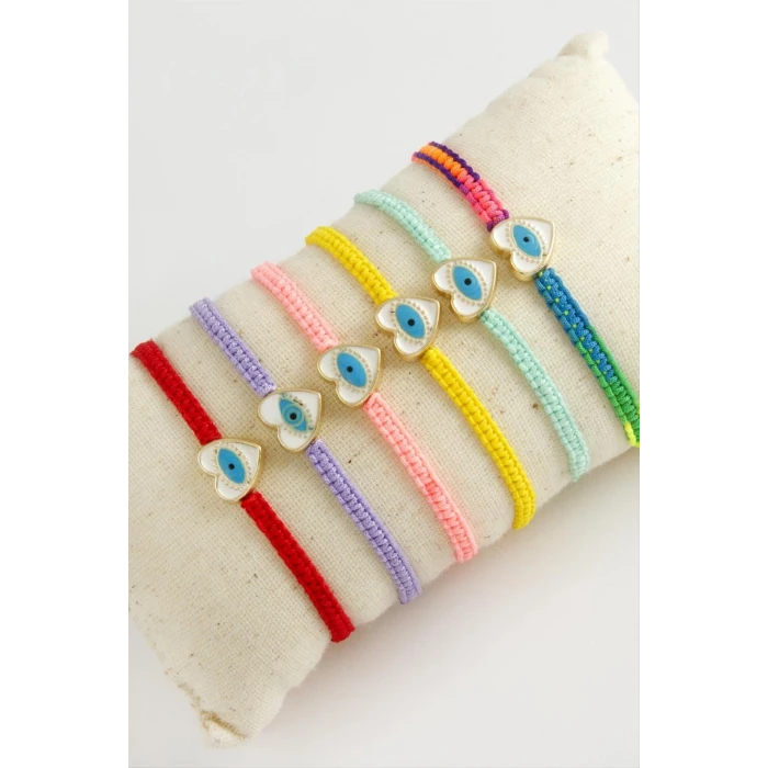 Kalp Göz Makrome Örgülü Bileklik