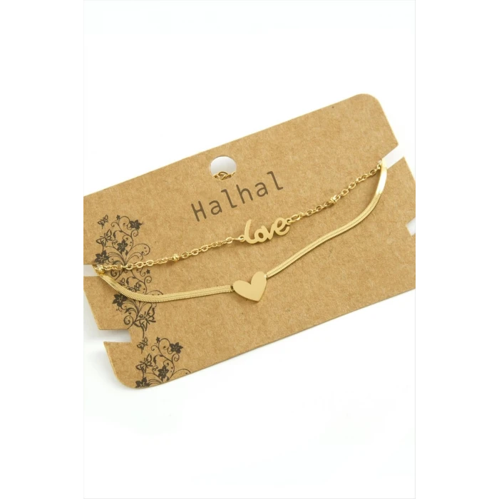 Kalp Love Yazılı Lüks Çelik Halhal
