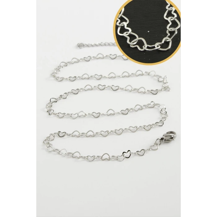 Kalp Zincir Çelik Kolye 45 cm