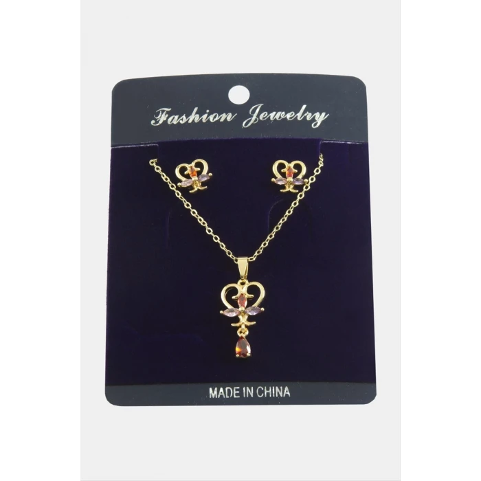 Kalp Zirkon Taşlı Set Kolye