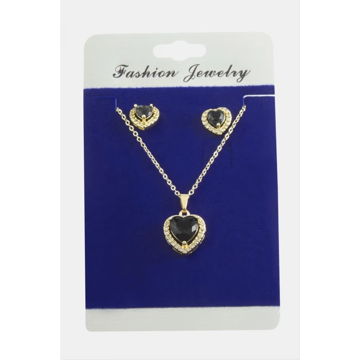 Kalp Zirkon Taşlı Set Kolye