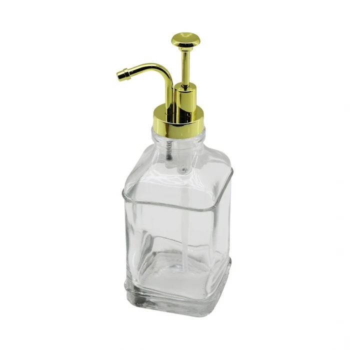 Kare Cam Şişe - Şeffaf Sıvı Sabunluk 500ml Pompa - Musluk Ayrık Model Başlı