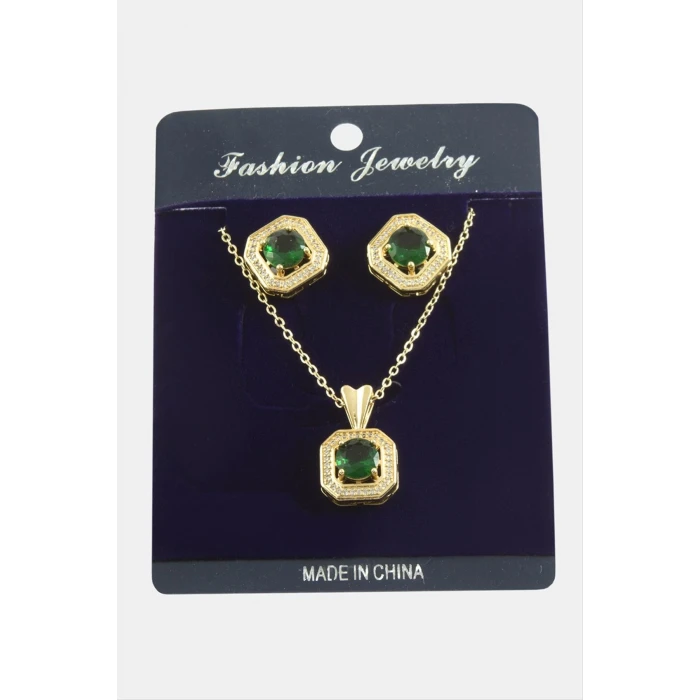 Kare Zirkon Taşlı Set Kolye