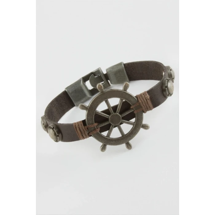 Karışık Metal Aparatlı Deri Bileklik