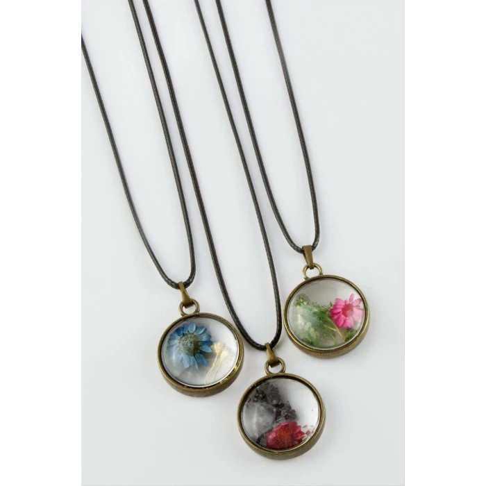 Karışık Renkli Çiçek Canlı Kolye