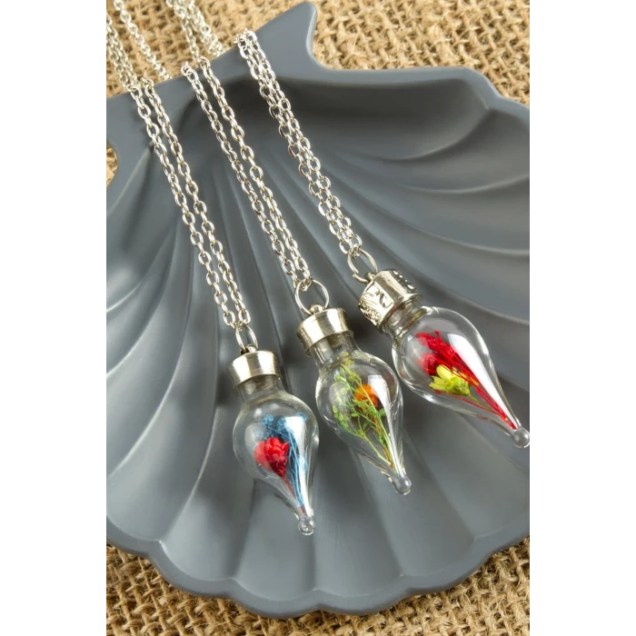 Karışık Renkli Çiçek Fanus Canlı Kolye