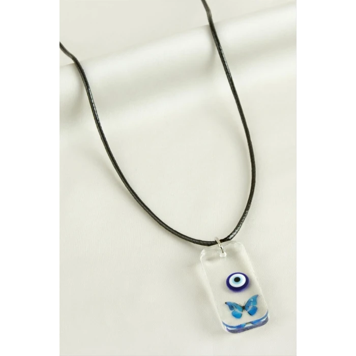 Kelebek Dikdörtgen Epoksi Kolye