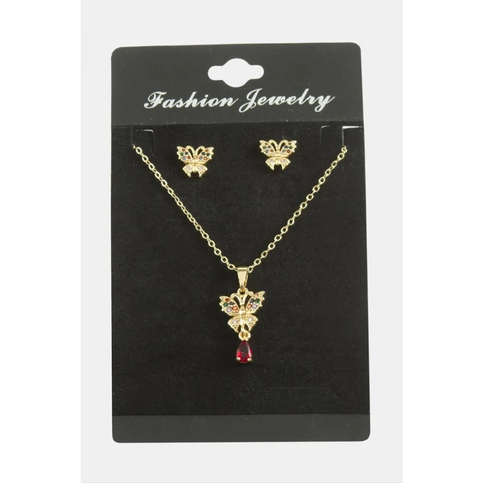 Kelebek Zirkon Taşlı Set Kolye