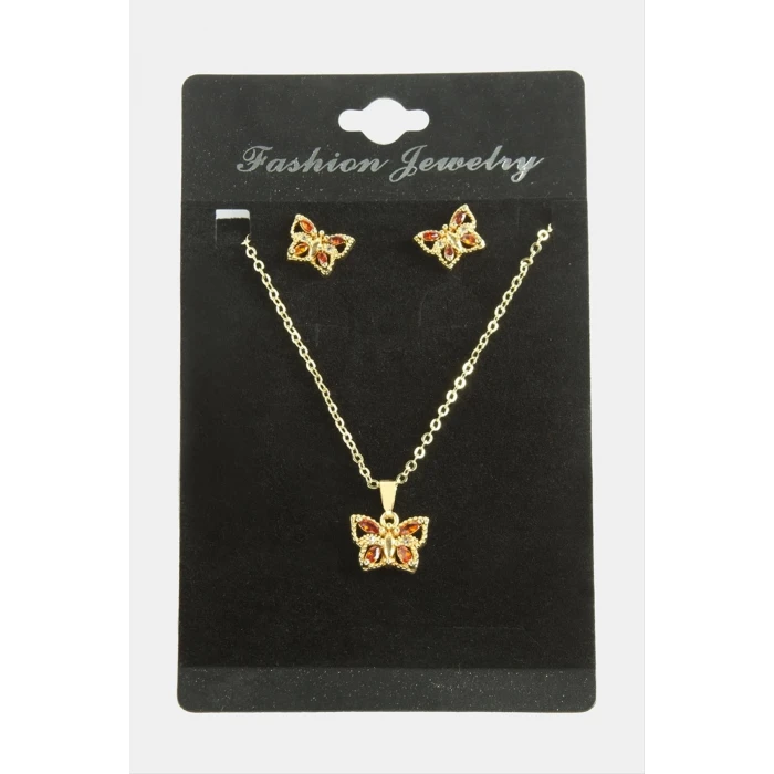 Kelebek Zirkon Taşlı Set Kolye