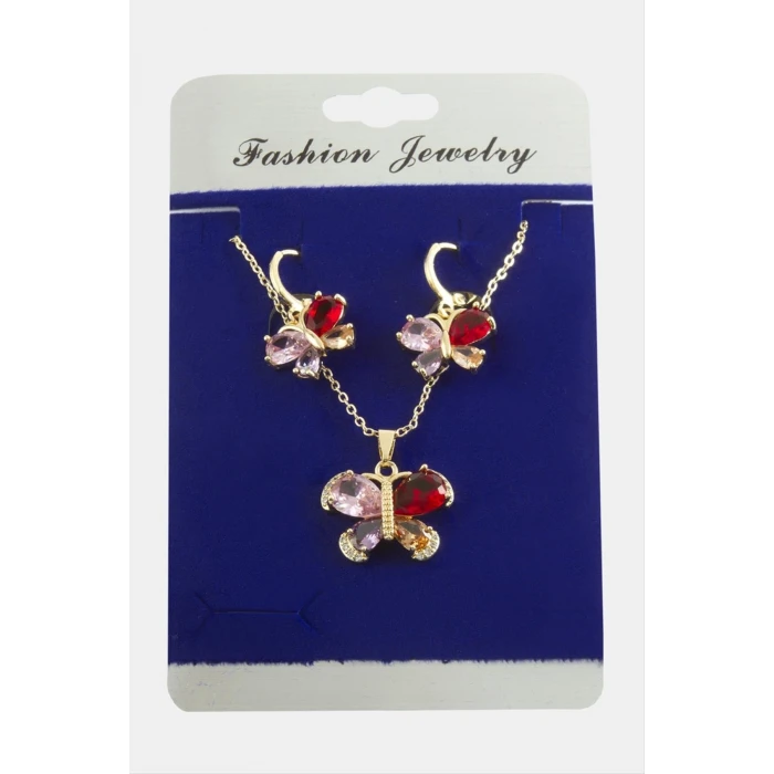 Kelebek Zirkon Taşlı Set Kolye