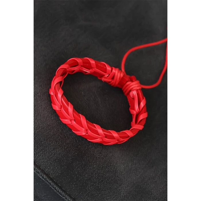 ietaks™ Kırmızı Örgü Deri Erkek Bileklik