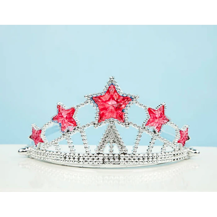 Kırmızı Yıldız Taşlı Plastik Kraliçe Prenses Elsa Tacı Çocuk Boy (4887)