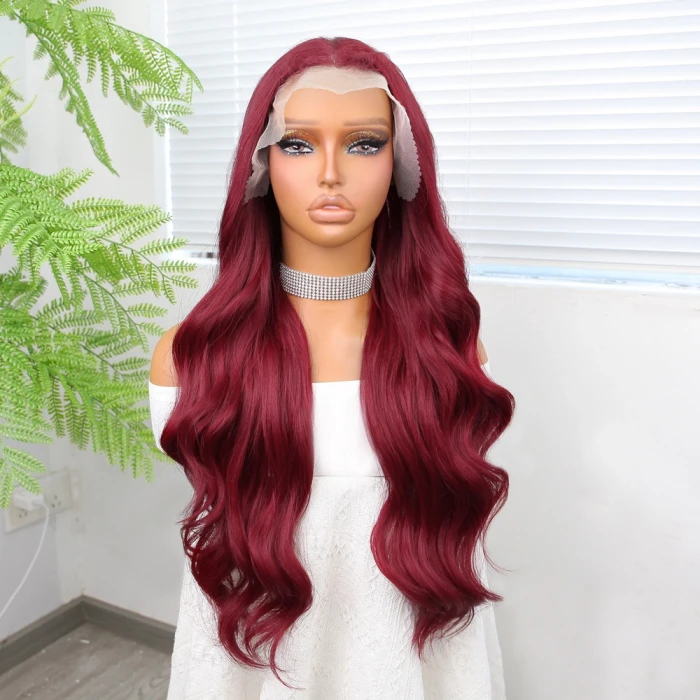 Kızıl Fiber Sentetik Geniş Dalgalı Tül Peruk