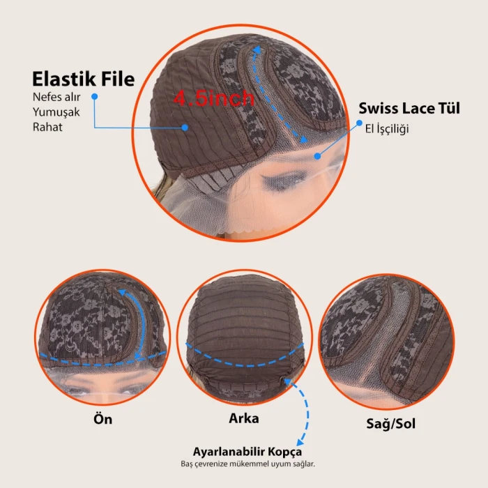 Kızıl Kısa Yan Tül Peruk