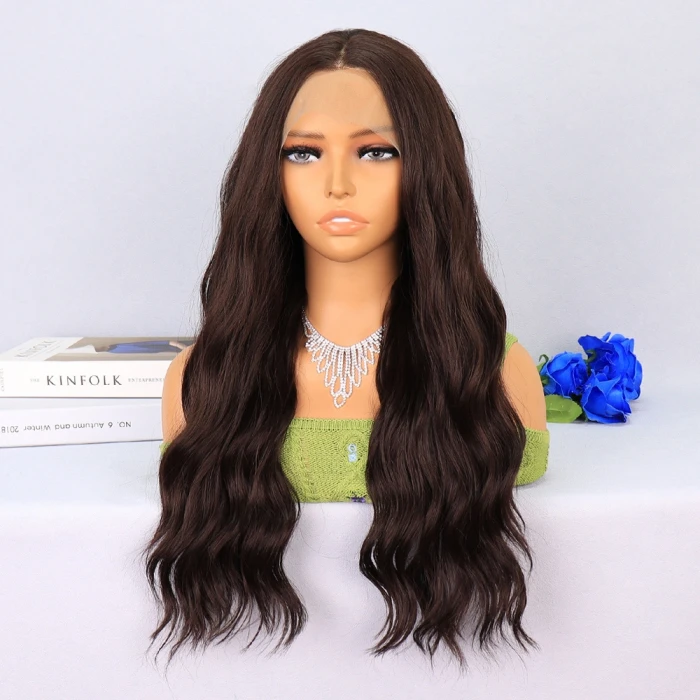 Koyu Kahverengi Dalgalı Tül Peruk