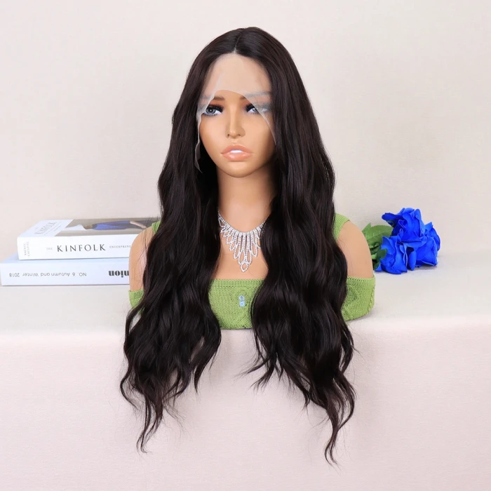 Koyu Kahverengi Su Dalgalı Yoğun Tül Peruk