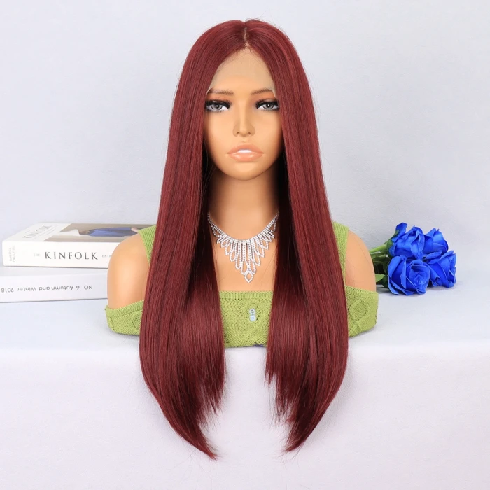 Koyu Kızıl Orta Boy Düz Tül Peruk