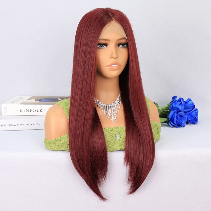 Koyu Kızıl Orta Boy Düz Tül Peruk