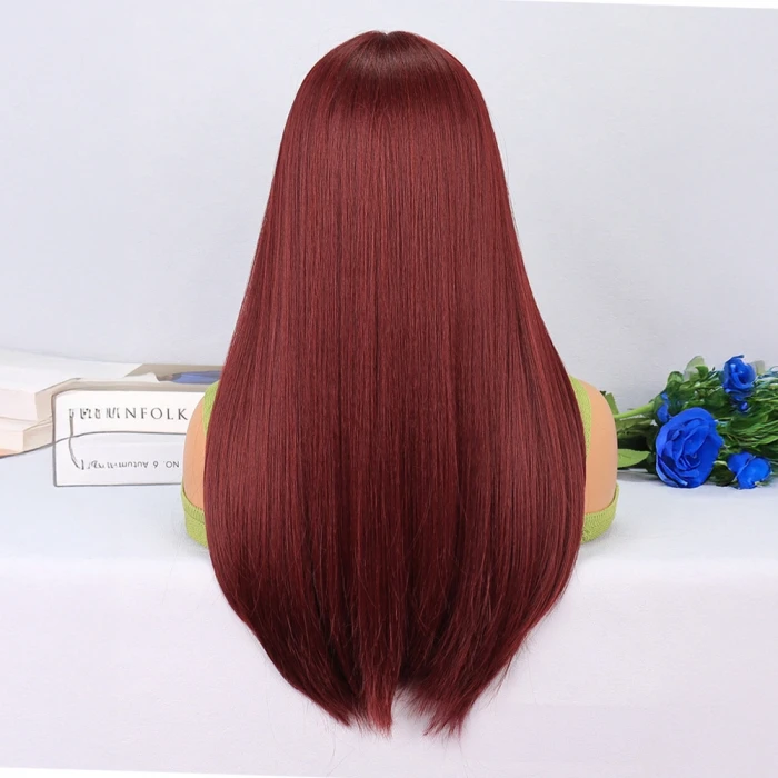 Koyu Kızıl Orta Boy Düz Tül Peruk