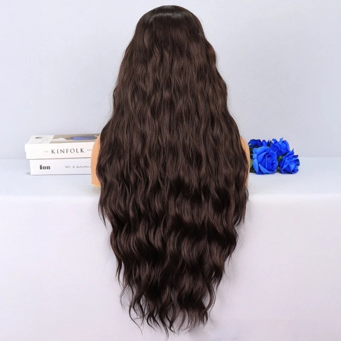 Koyu Kumral Dalgalı Uzun Boy Tül Peruk