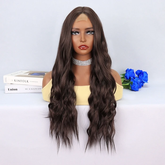 Koyu Kumral Dalgalı Uzun Tül Peruk