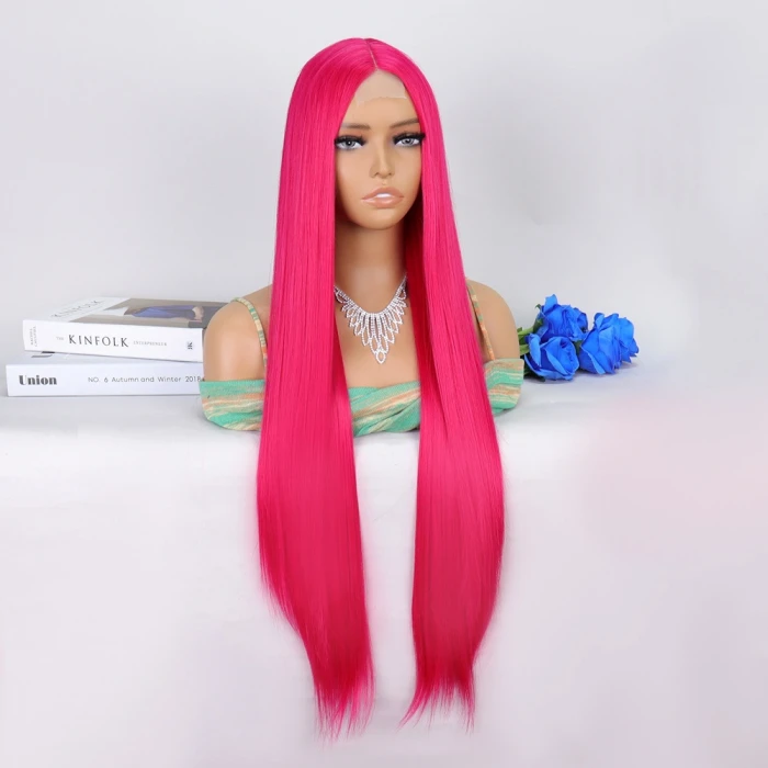 Koyu Pembe Ekstra Uzun Tül Peruk