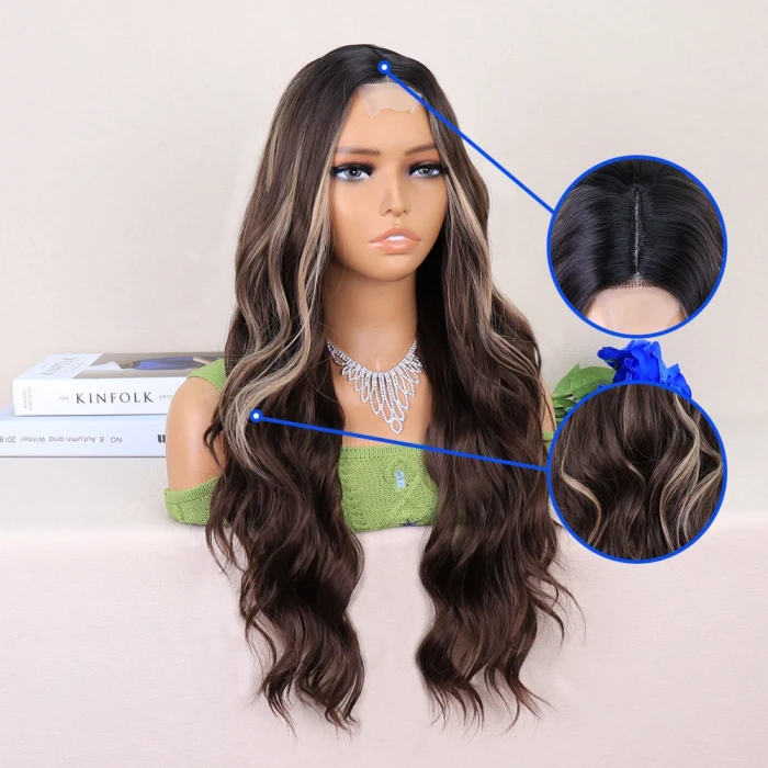 Kumral Balköpüğü Işıltılı Dalgalı Uzun Tül Peruk