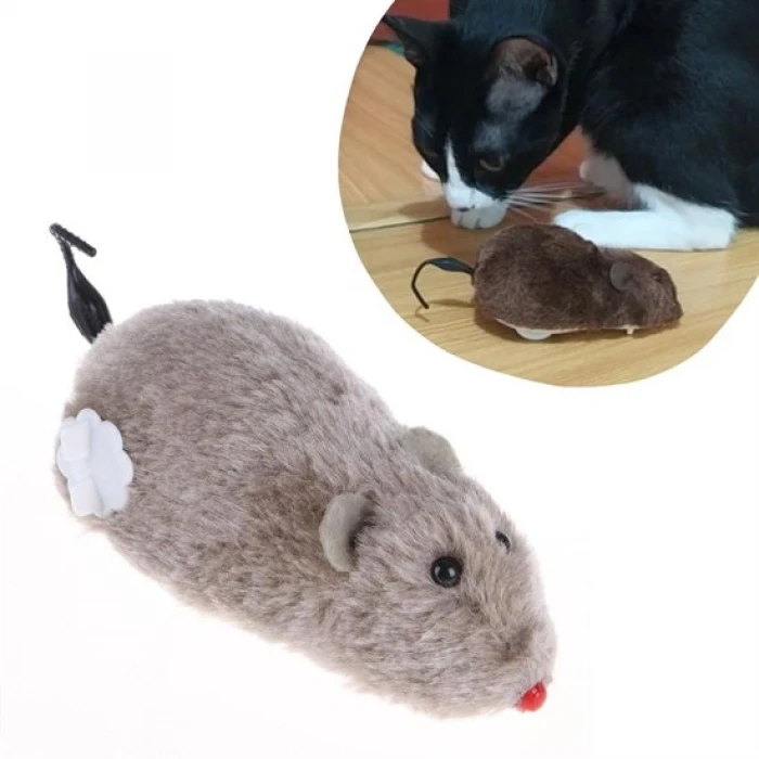 Kurmalı Kedi Eğitim Oyuncağı Tüylü Peluş Fare Yakalama İnteraktif Sevimli Eğlenceli Oyuncak (K95)