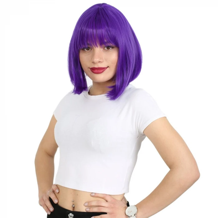 Küt Kahküllü Fiber Sentetik Peruk - Mor