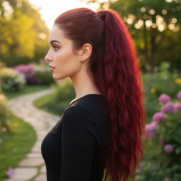 Lastik Tokalı At Kuyruğu Kabarık Afro Dalgalı - Kızıl