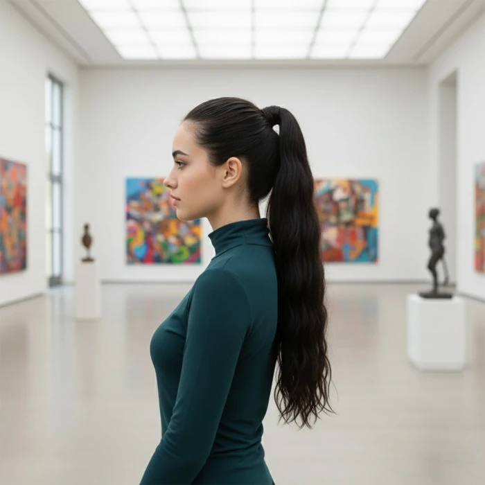 Lastik Tokalı At Kuyruğu Su Dalgalı  - Siyah