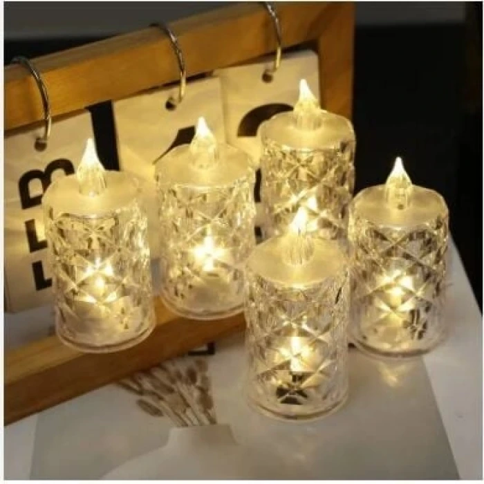 Led Mum Şeffaf Kristal LED Mum Pilli Alevsiz Çay Mumu Düğün Doğum Günü Ortam Işığı